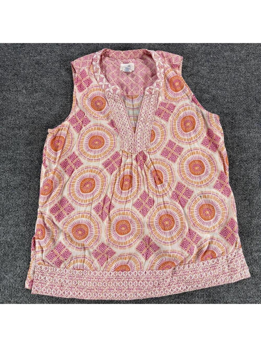 Sigrid Olsen Sleeveless Blouse Pink Orange Patterned Blouse Spring, Summer, Boho